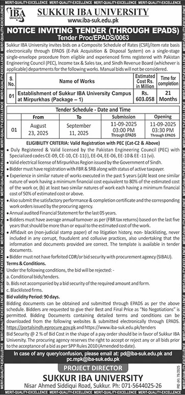 Sukkur IBA University Tender Notice